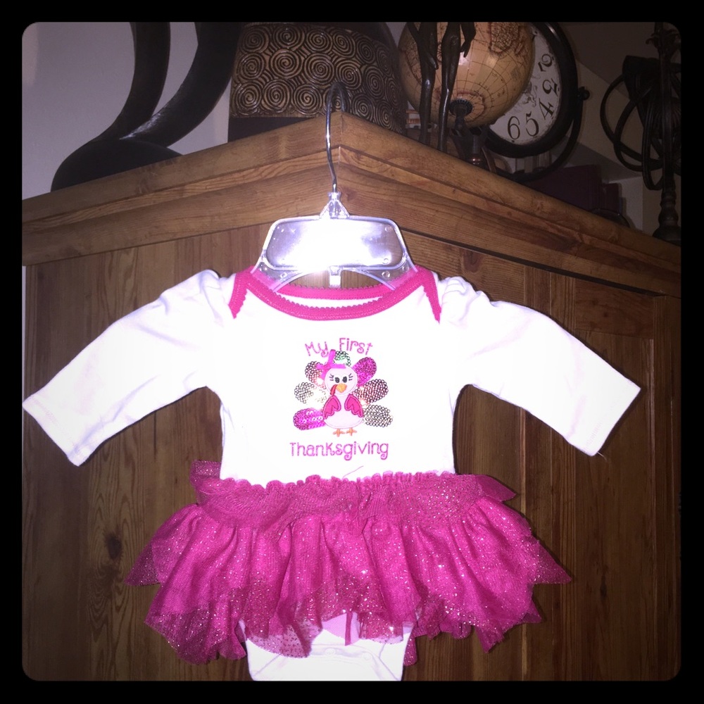 Infant girls First Thanksgiving onesie with TuTu.